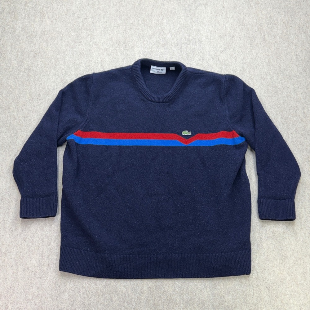 Lacoste Crewneck Sweater Men L/XL Navy Striped Old Money Preppy Quiet Luxury Ivy